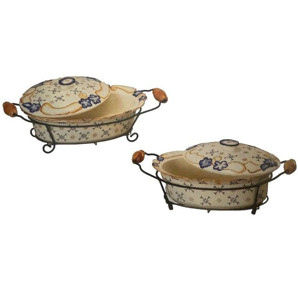Temp-tations Provance Blue Morning Glory 2 Pieces W/ Lids Casserole Serving Dish - Picture 1 of 8